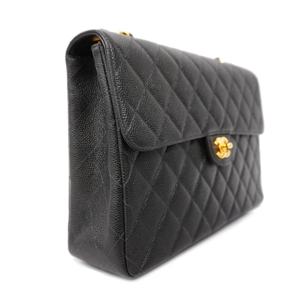 Chanel Bag Chain Black Skin Caviar W Shoulder Matelasse Big